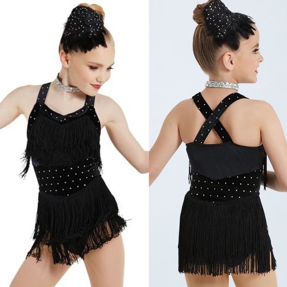 Weissman dance costume black velvet crystal fringe All That Jazz 11704 child LC - Picture 1 of 10